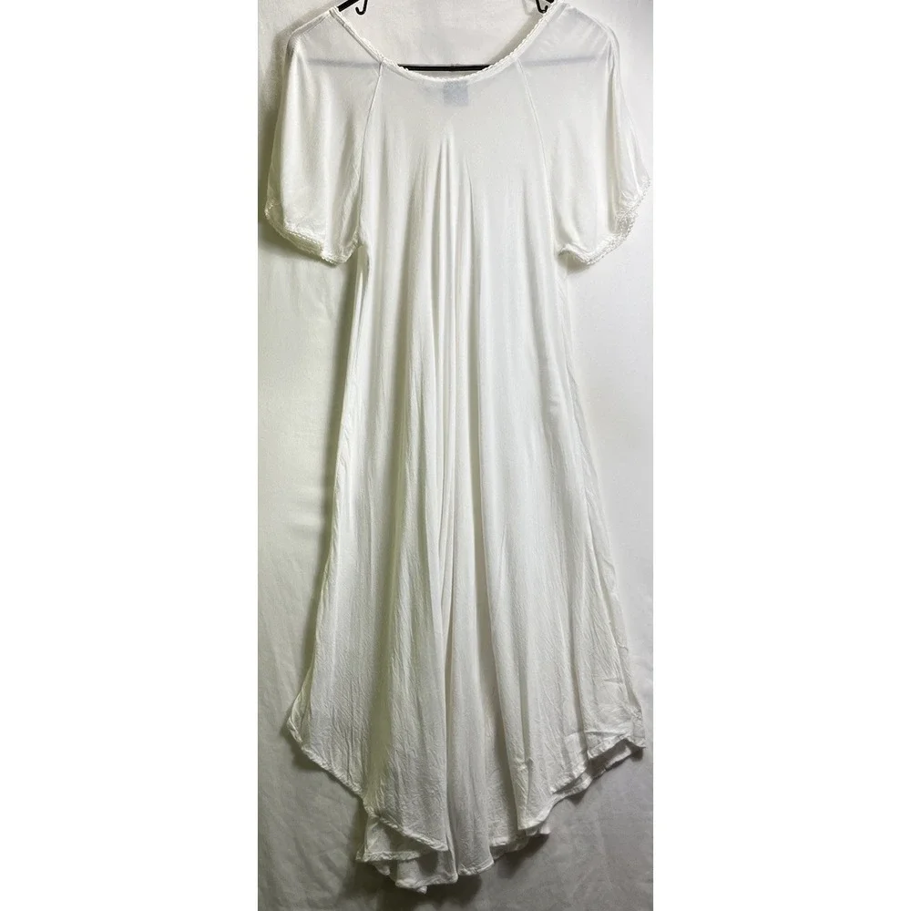 VTG 90's Sheer Embroidered Laceup Midi Dress OS White Boho Festival Fairycore - Picture 5 of 7